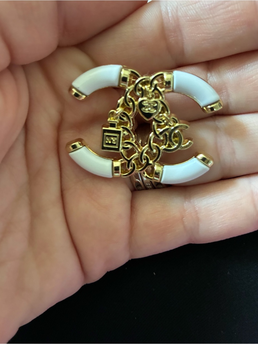White and Gold Charm Brooch